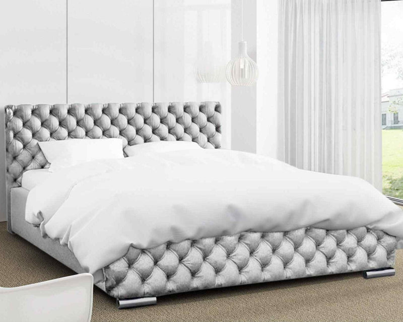 Envisage Fabric Bed CLEARANCE Giorgio King Size Bed Frame Silver Plush Velvet Bed Kings
