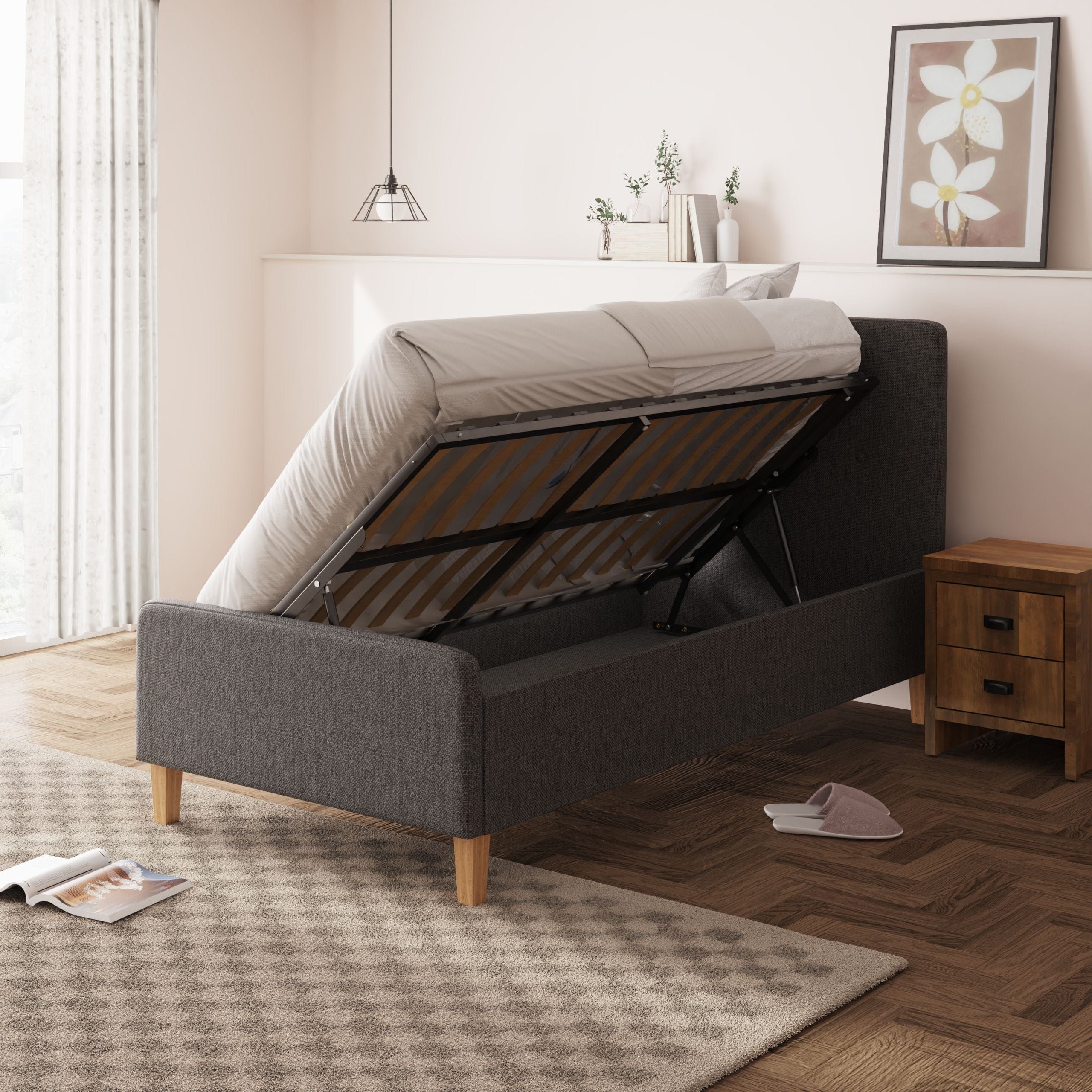 GFW Fabric Bed Ashbourne Ottoman Bed Dark Grey Bed Kings