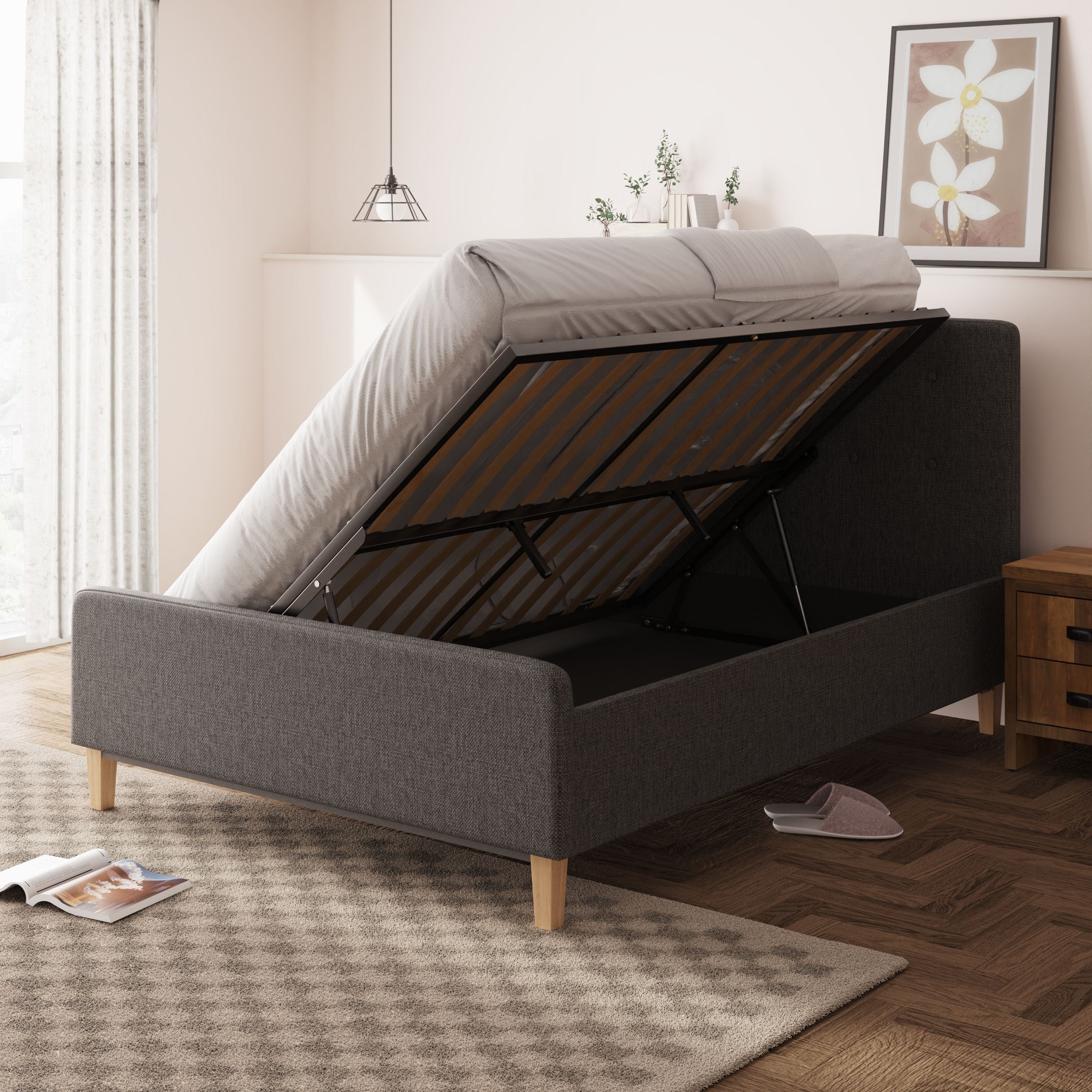 GFW Fabric Bed Ashbourne Ottoman Bed Dark Grey Bed Kings