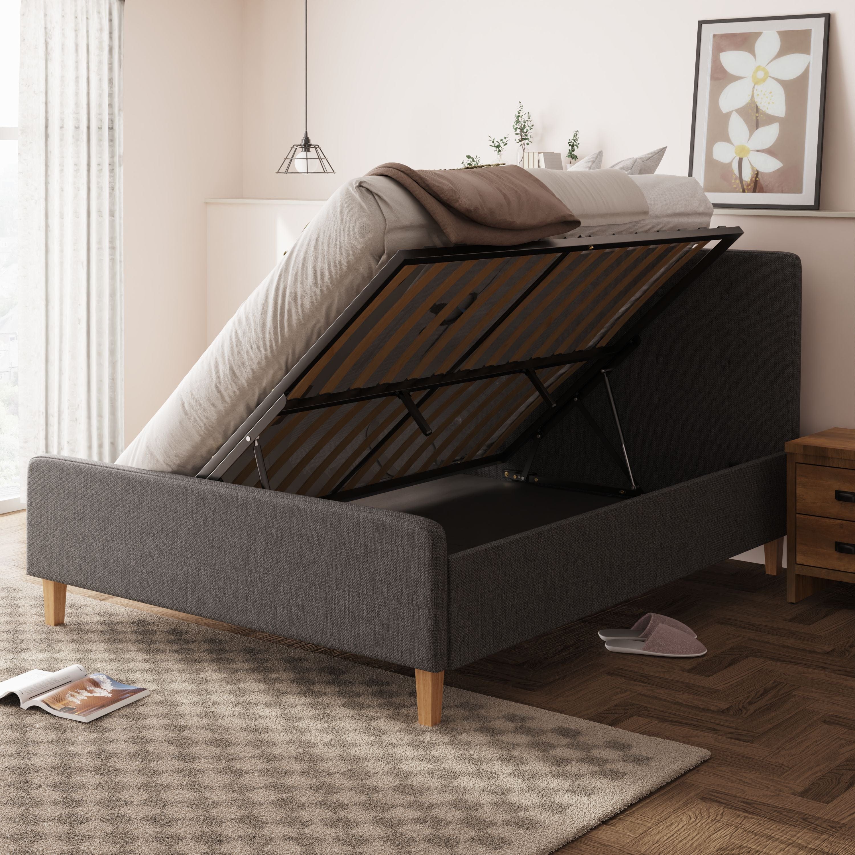 GFW Fabric Bed Ashbourne Ottoman Bed Dark Grey Bed Kings
