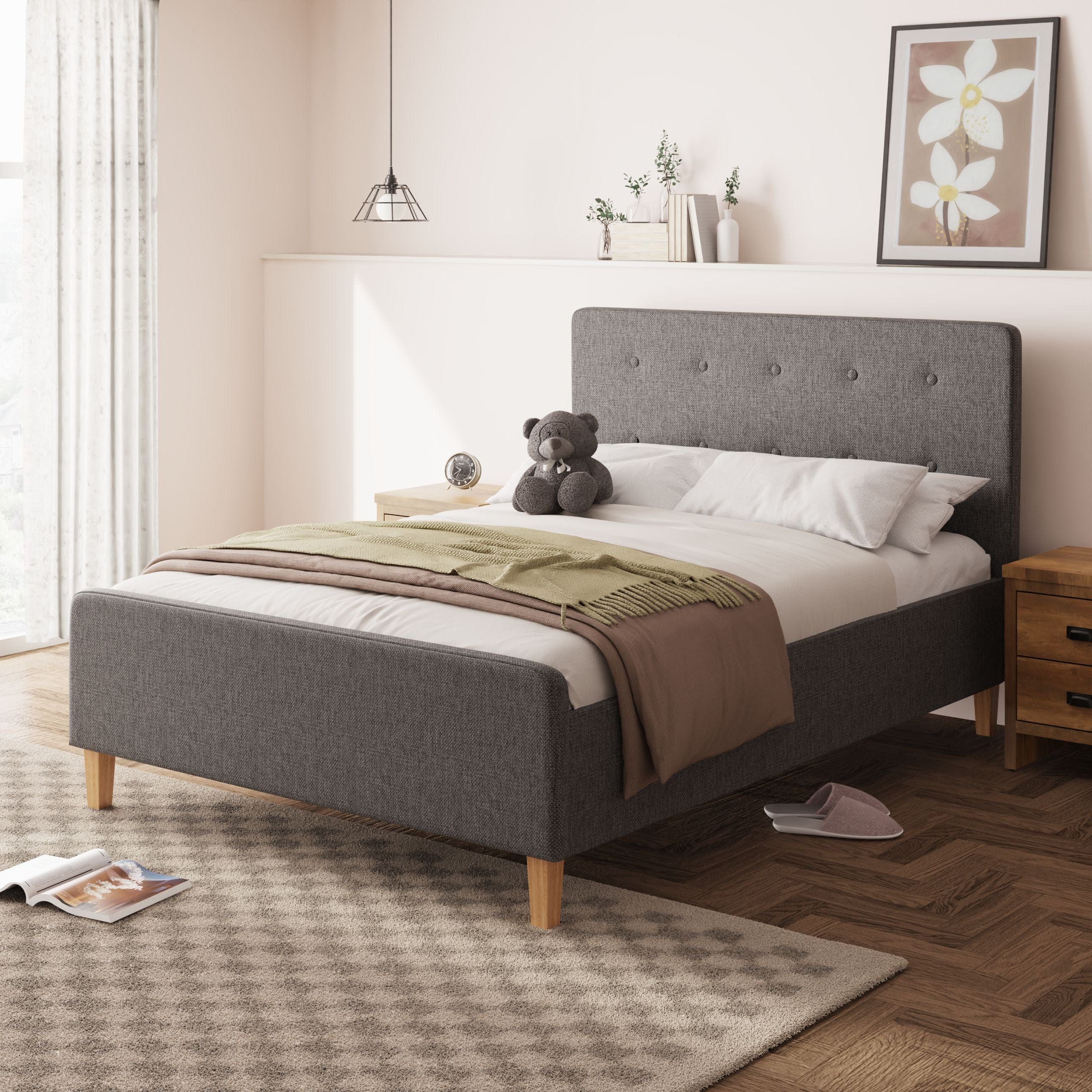 GFW Fabric Bed Ashbourne Ottoman Bed Dark Grey Bed Kings