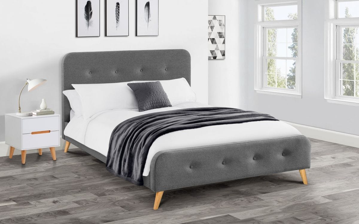 Julian Bowen Fabric Bed Astrid Curved Retro Buttoned Bed - Grey Bed Kings