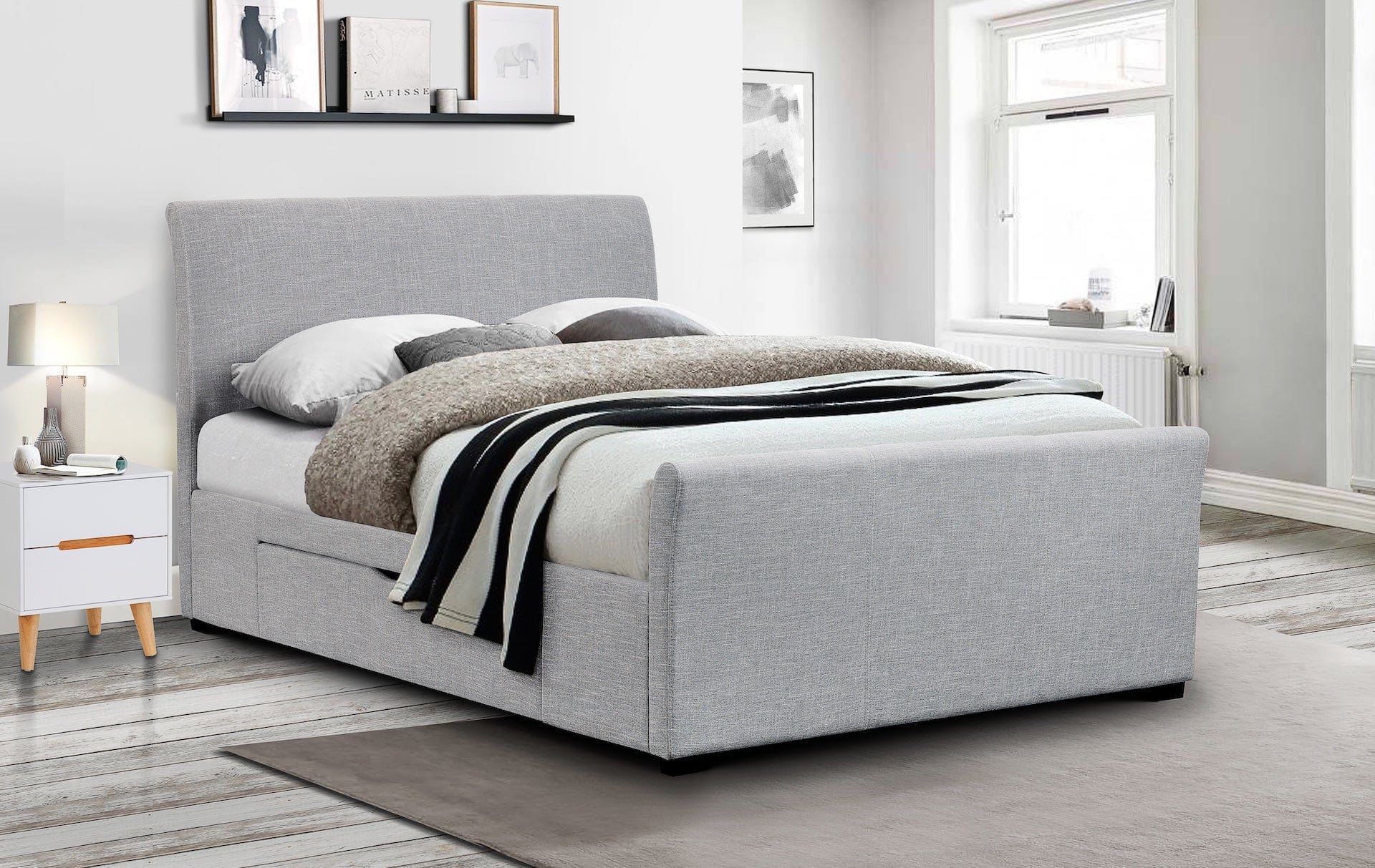 Julian Bowen Fabric Bed Capri Fabric Bed With Drawers - Light Grey Bed Kings