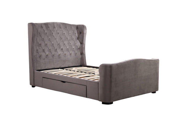 Julian Bowen Fabric Bed Downton Velvet 2 Drawer Storage Bed - Slate Grey Bed Kings