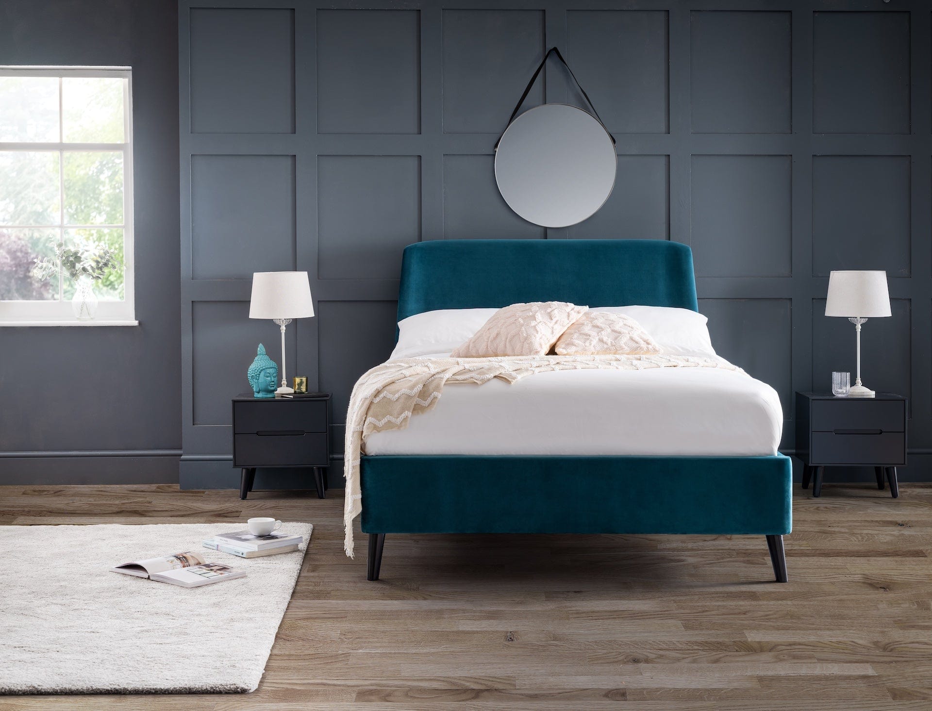 Julian Bowen Fabric Bed Frida Curved Velvet Bed - Teal Bed Kings