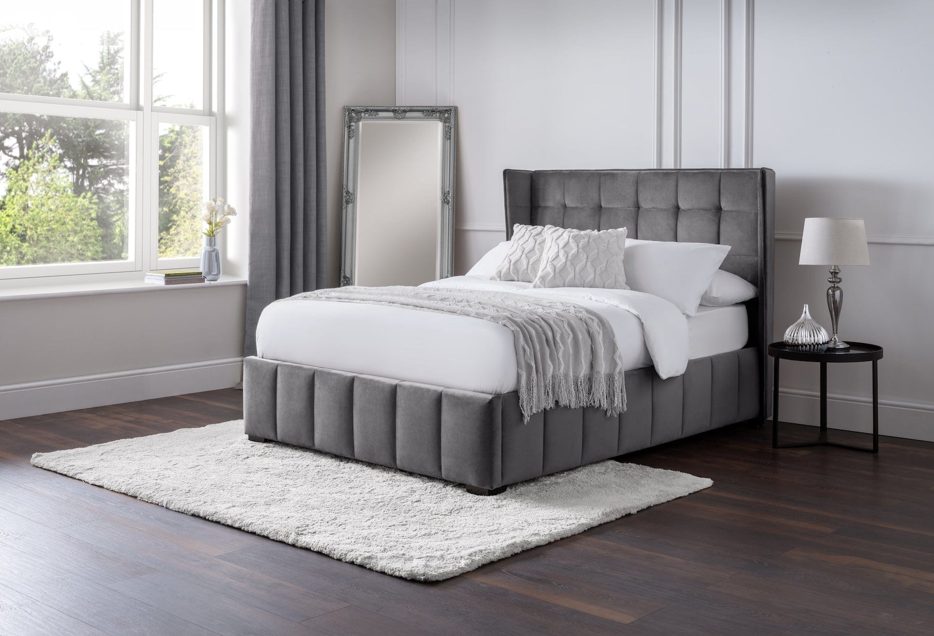 Julian Bowen Fabric Bed Gatsby Bed - Light Grey Bed Kings