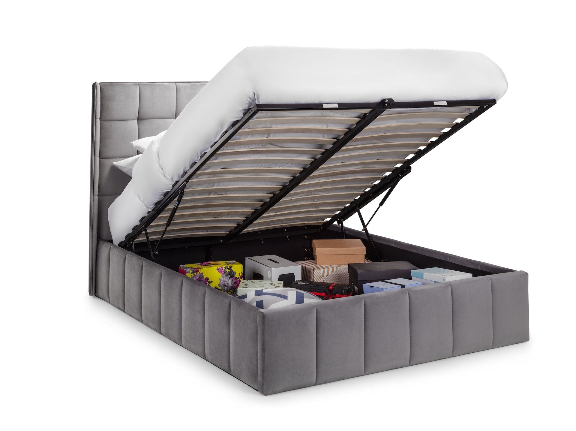 Julian Bowen Fabric Bed Gatsby Storage Ottoman Bed - Light Grey Bed Kings