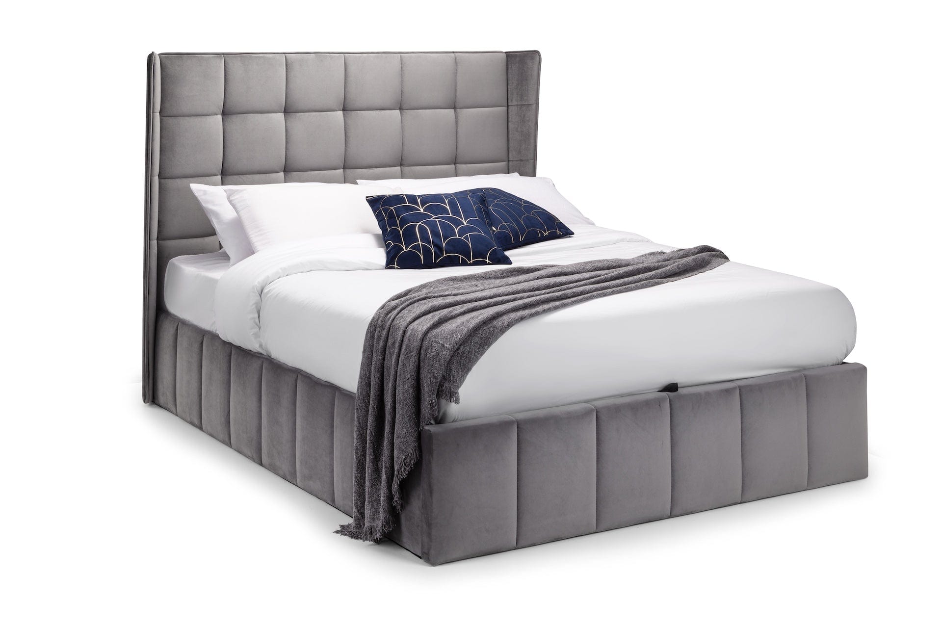 Julian Bowen Fabric Bed Gatsby Storage Ottoman Bed - Light Grey Bed Kings
