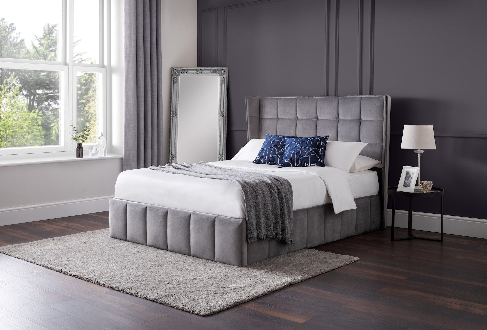 Julian Bowen Fabric Bed Gatsby Storage Ottoman Bed - Light Grey Bed Kings