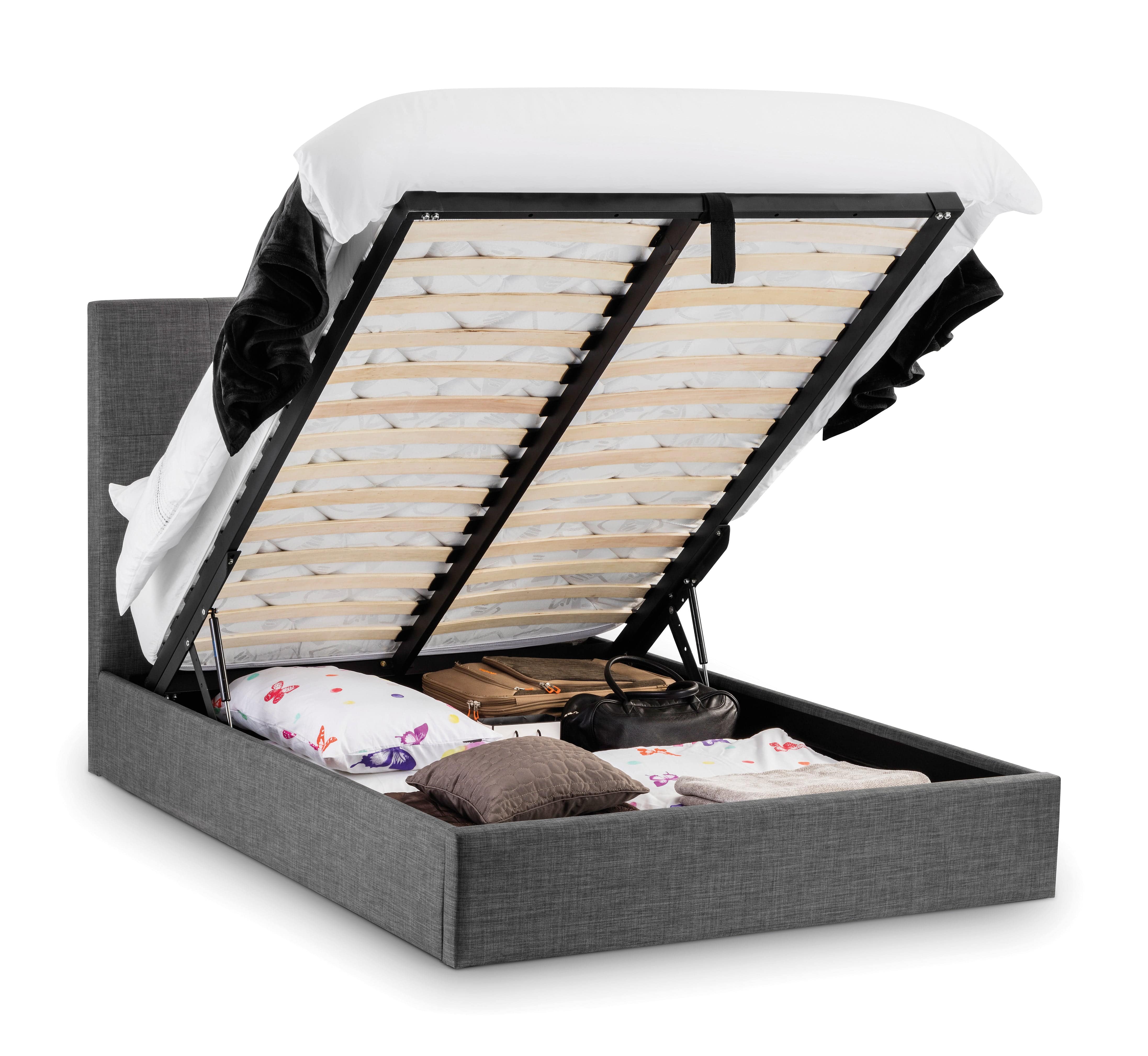 Julian Bowen Fabric Bed King 150cm 5ft Sorrento Lift-Up Fabric Storage Bed - Slate Linen Bed Kings