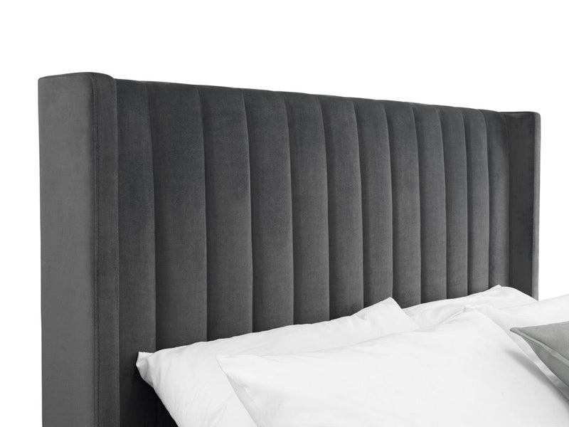 Julian Bowen Fabric Bed Langham Scalloped Headboard Storage Bed - Grey Bed Kings