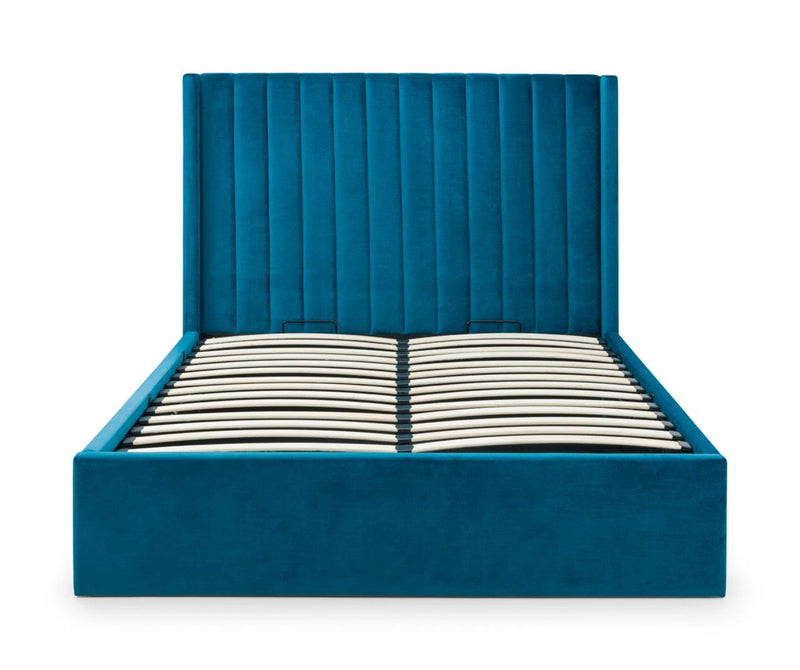 Julian Bowen Fabric Bed Langham Scalloped Headboard Storage Bed - Teal Bed Kings