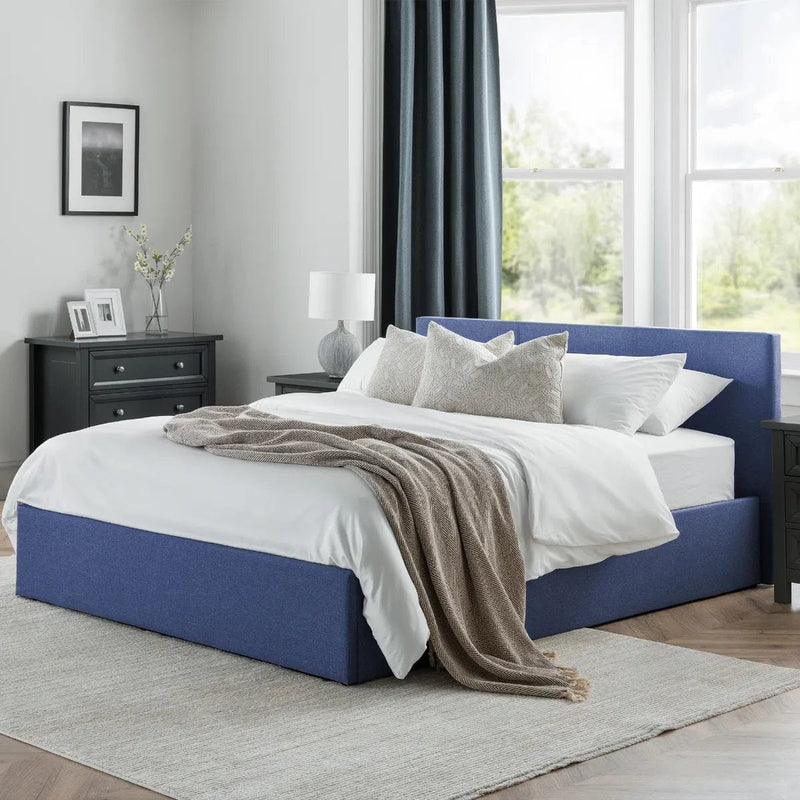 Julian Bowen Fabric Bed Rialto Lift-Up Storage Bed - Blue Linen Bed Kings