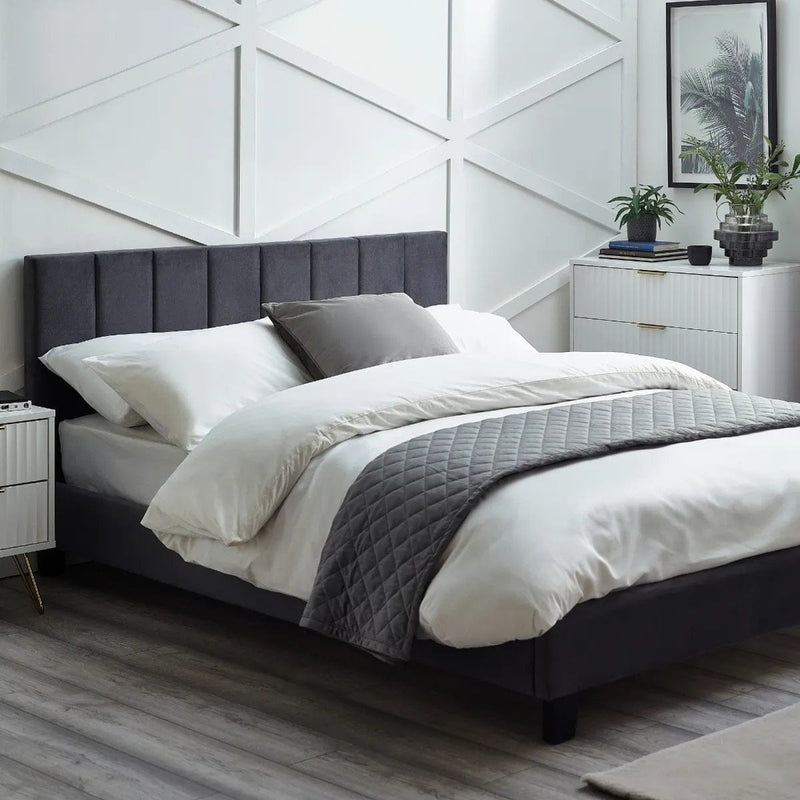 Julian Bowen Fabric Bed Rosa Velvet Bed - Grey Bed Kings