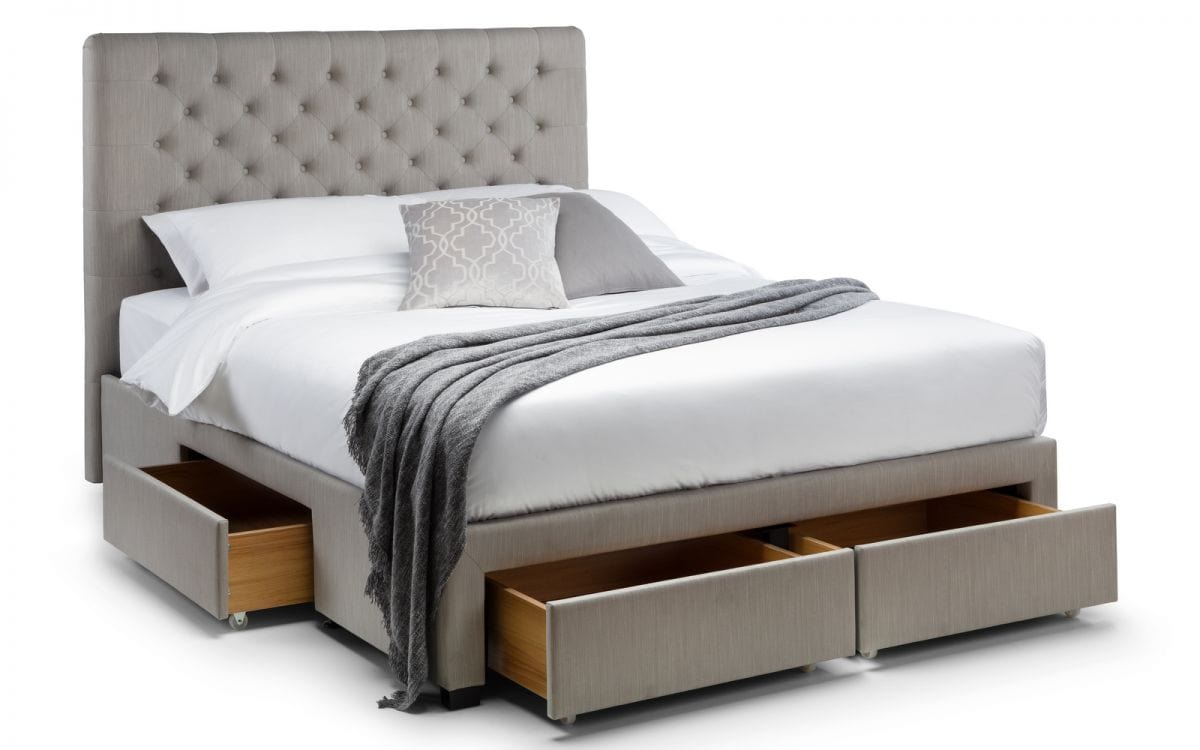 Julian Bowen Fabric Bed Wilton 4 Drawer Bed - Grey Linen Bed Kings