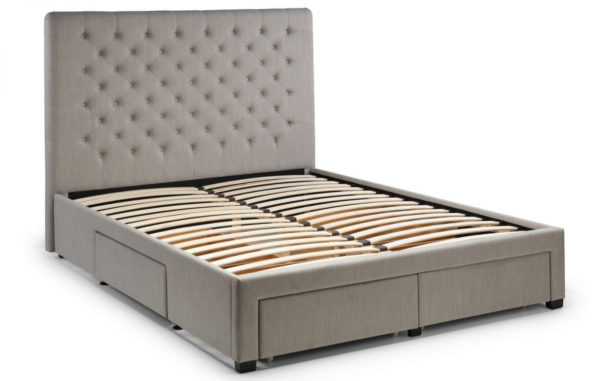 Julian Bowen Fabric Bed Wilton 4 Drawer Bed - Grey Linen Bed Kings