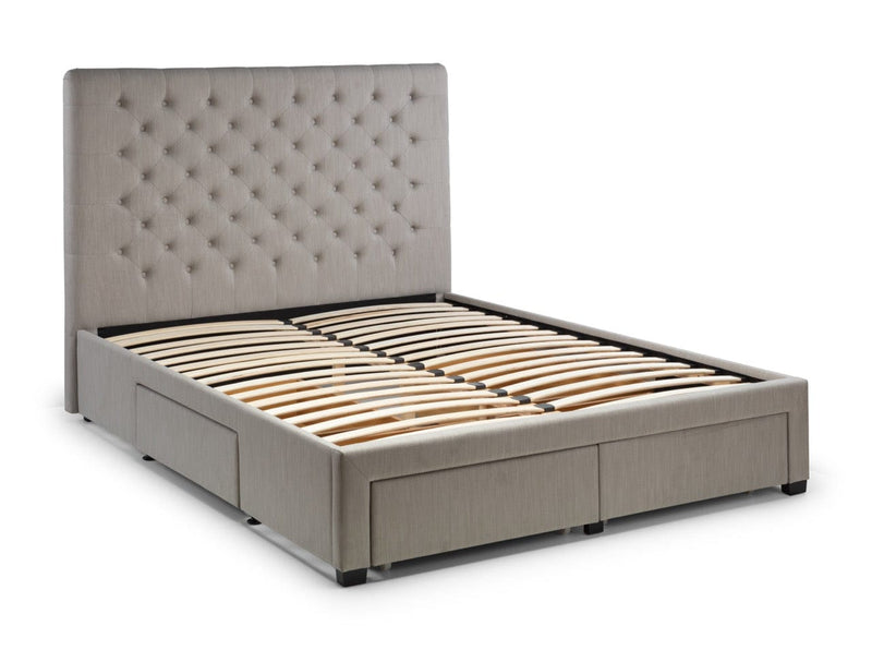 Julian Bowen Fabric Bed Wilton 4 Drawer Bed - Grey Linen Bed Kings