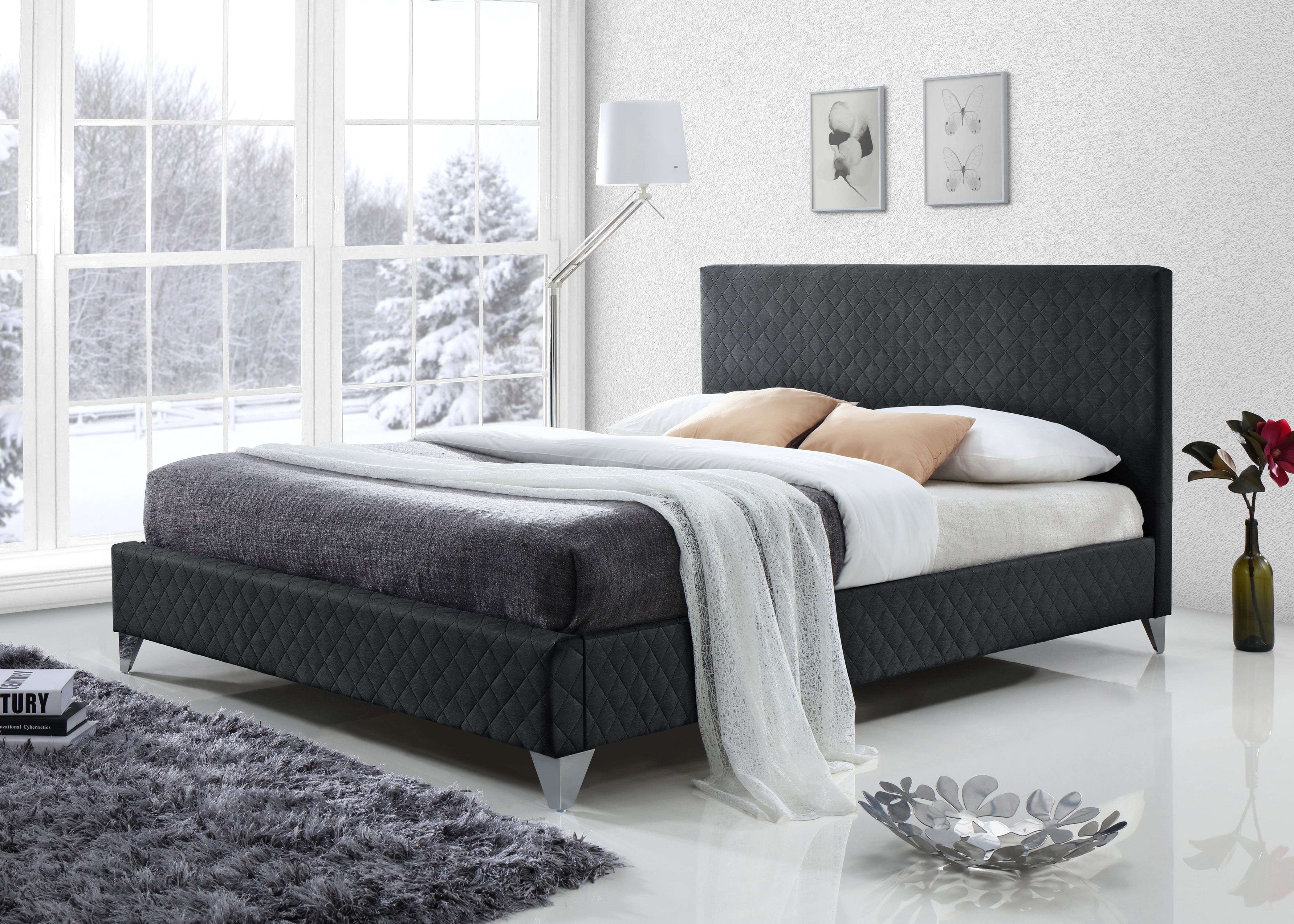 Time Living Fabric Bed Brooklyn Bed Frame - Dark Grey Bed Kings