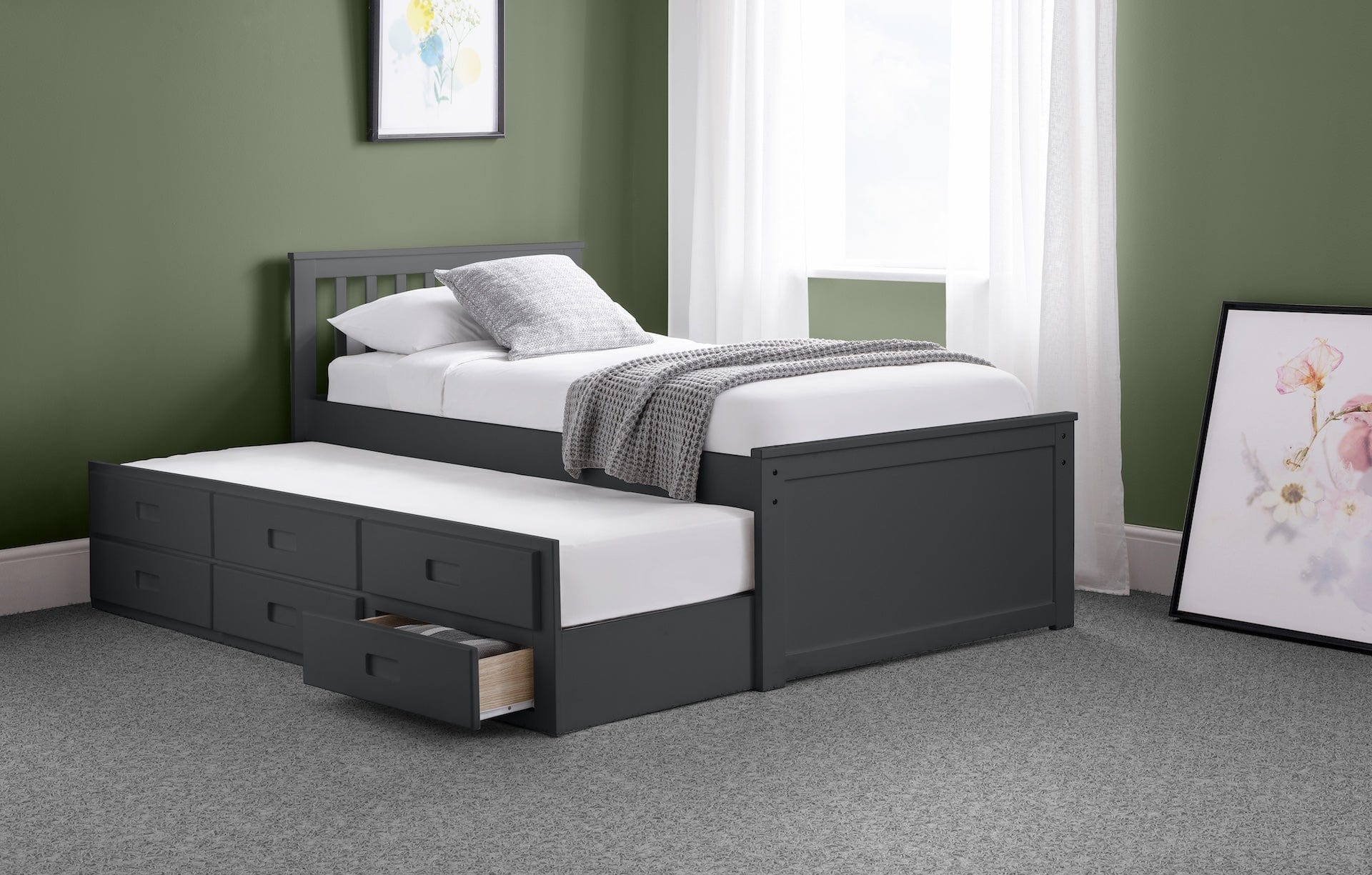 Julian Bowen Guest Bed Single 90cm 3ft Maisie Bed With Underbed And Drawers - Anthracite Bed Kings