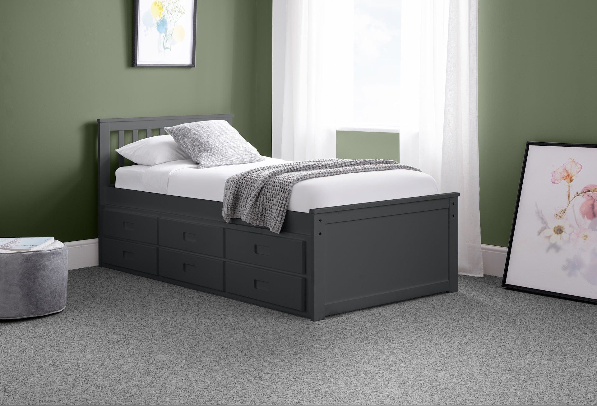 Julian Bowen Guest Bed Single 90cm 3ft Maisie Bed With Underbed And Drawers - Anthracite Bed Kings