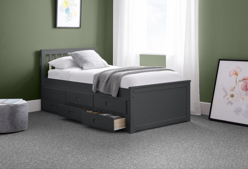 Julian Bowen Guest Bed Single 90cm 3ft Maisie Bed With Underbed And Drawers - Anthracite Bed Kings