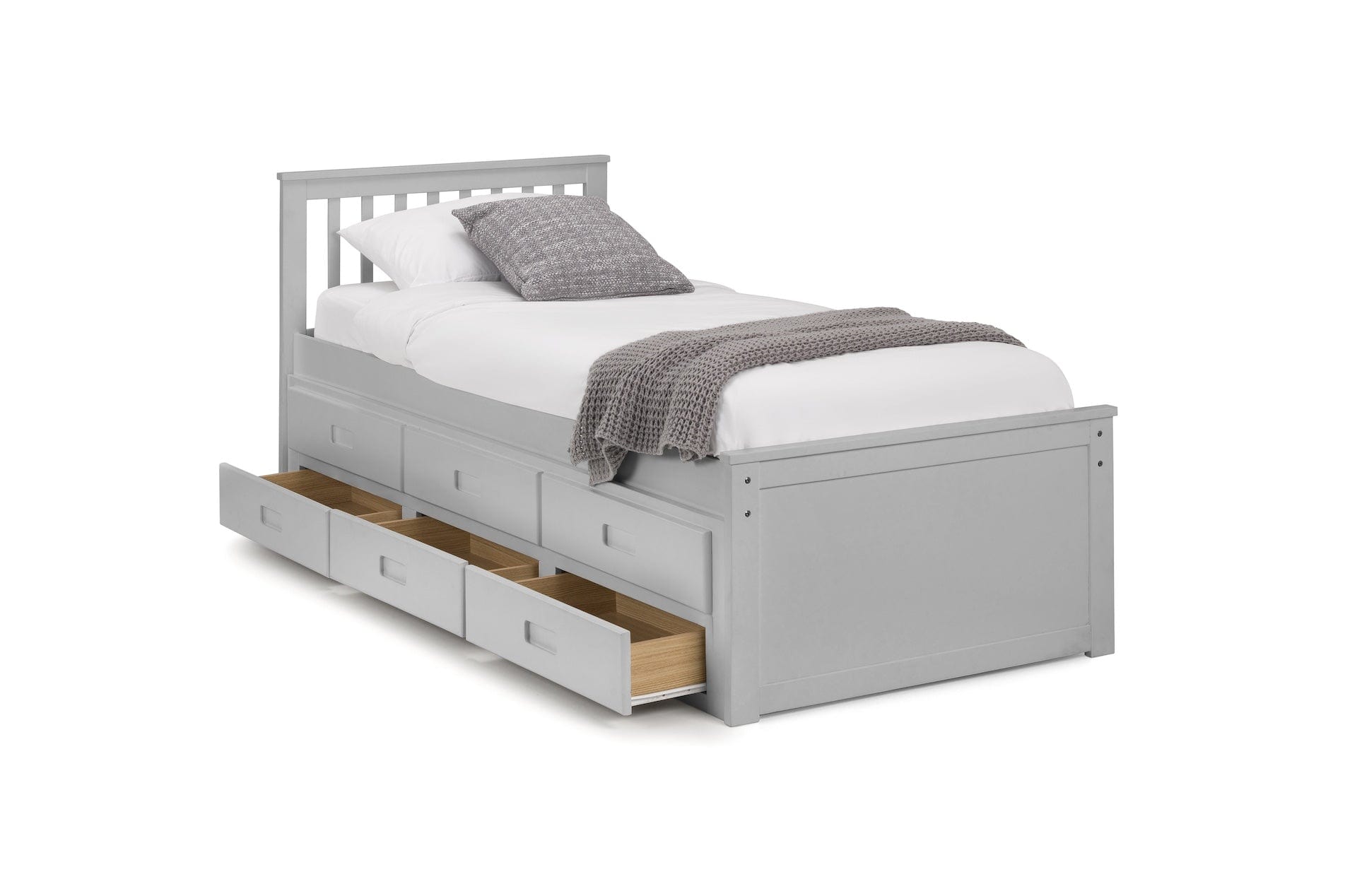 Julian Bowen Guest Bed Single 90cm 3ft Maisie Bed With Underbed And Drawers - Light Grey Bed Kings