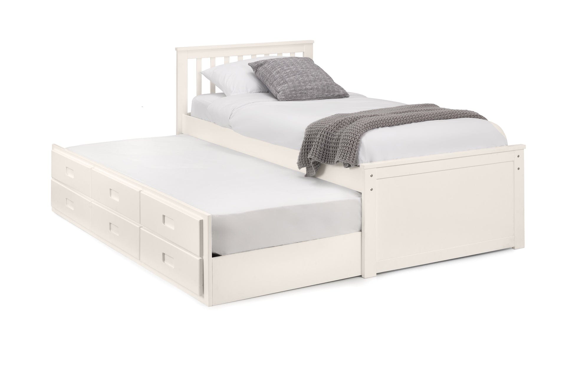 Julian Bowen Guest Bed Single 90cm 3ft Maisie Bed With Underbed And Drawers - Surf White Bed Kings