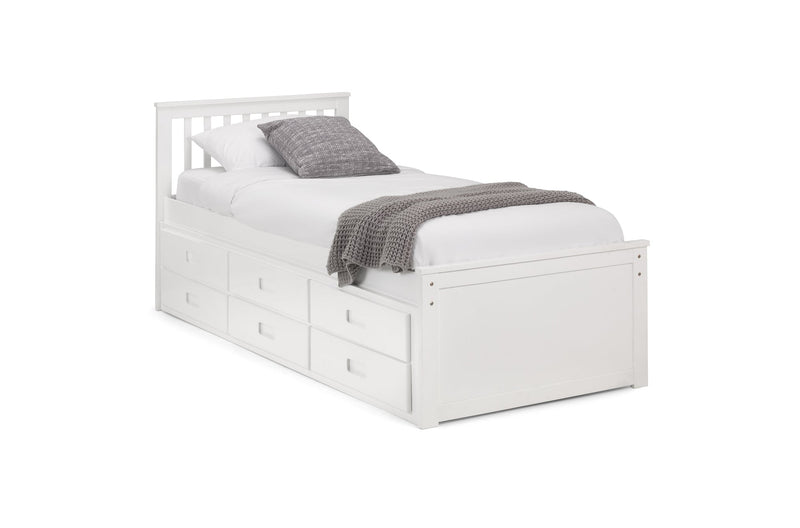 Julian Bowen Guest Bed Single 90cm 3ft Maisie Bed With Underbed And Drawers - Surf White Bed Kings