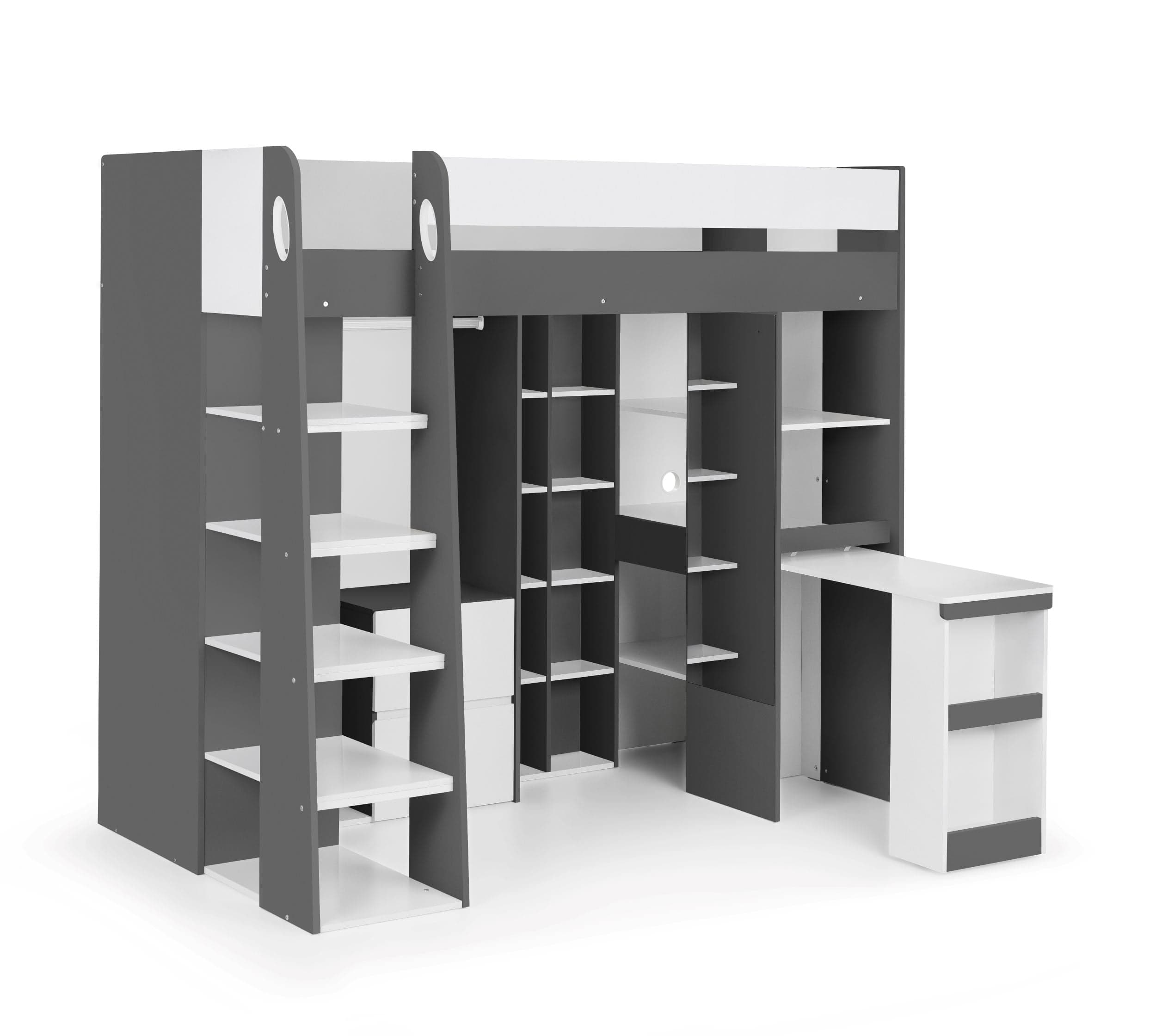 Julian Bowen High Sleeper Bed Single 90cm 3ft Aurora High Sleeper Charcoal & White Bed Kings