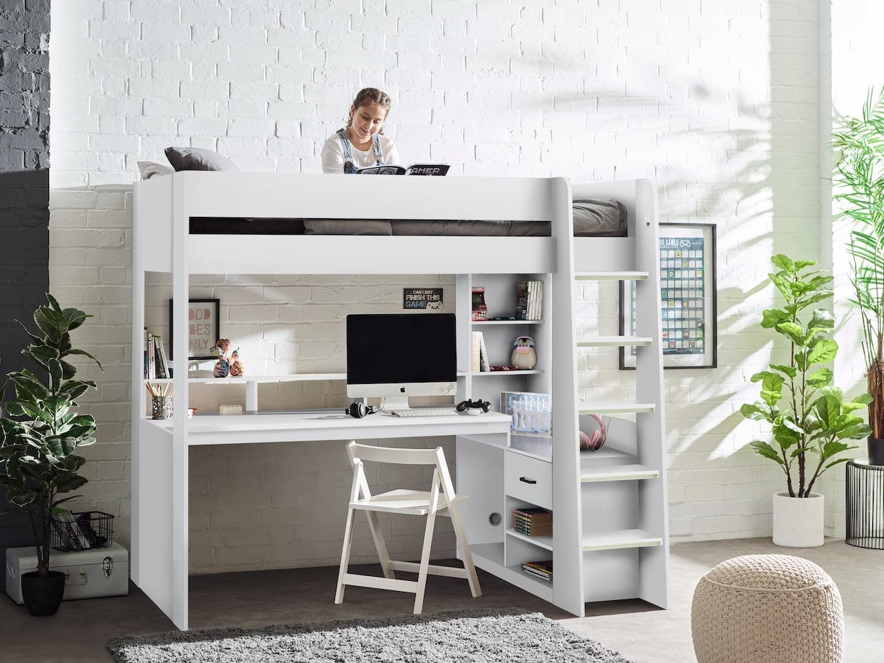 Julian Bowen High Sleeper Bed Single 90cm 3ft Blaze Gaming Highsleeper  Bed - All White Bed Kings