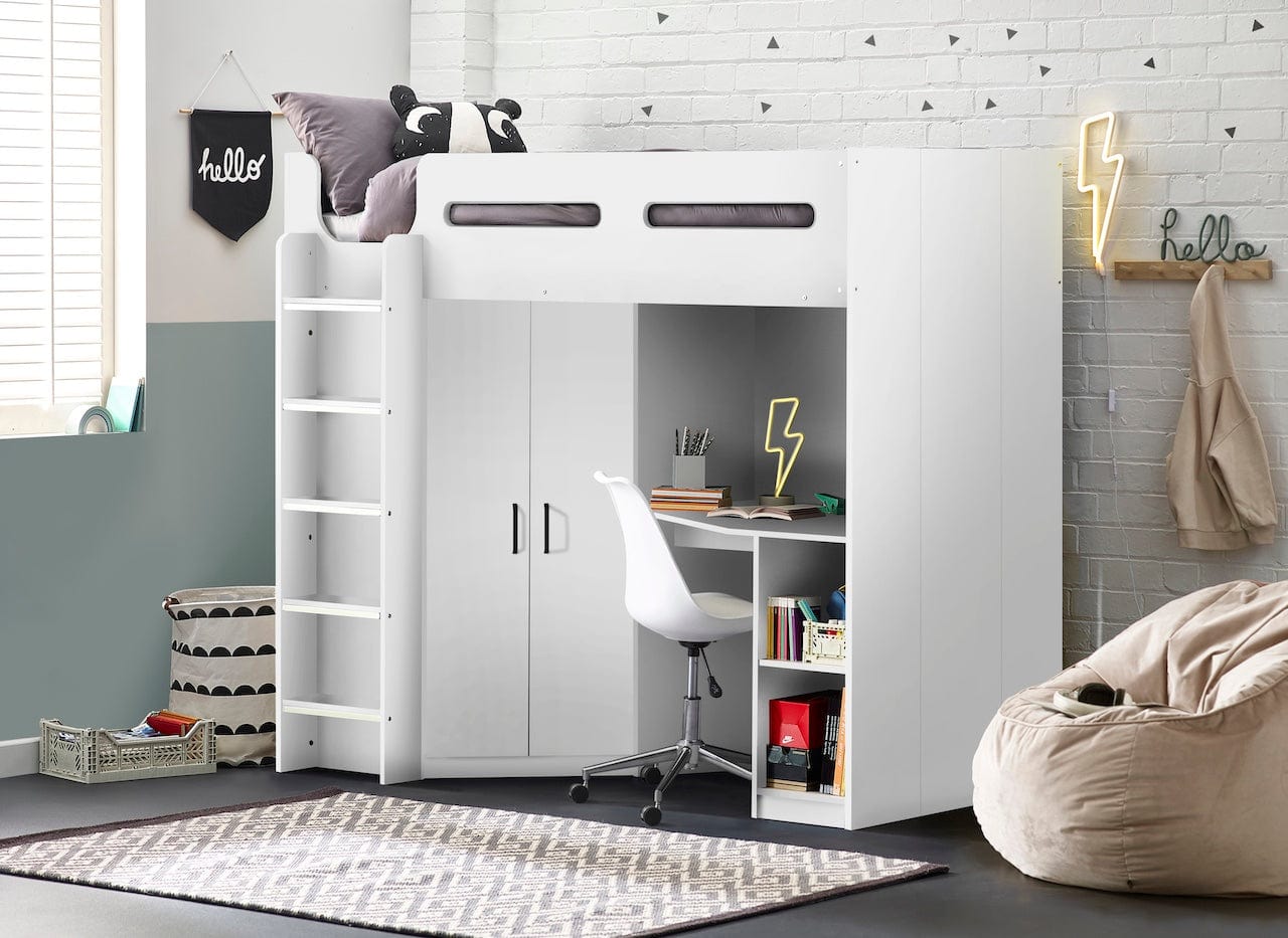 Julian Bowen High Sleeper Bed Single 90cm 3ft Hercules High Sleeper - All White Bed Kings