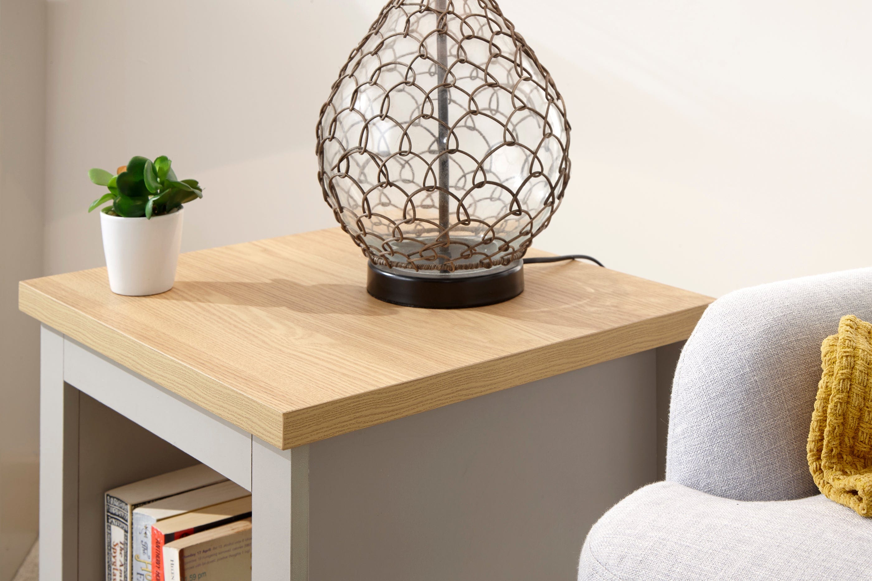 GFW Lamp Table Lancaster Side Table With Shelf Grey Bed Kings