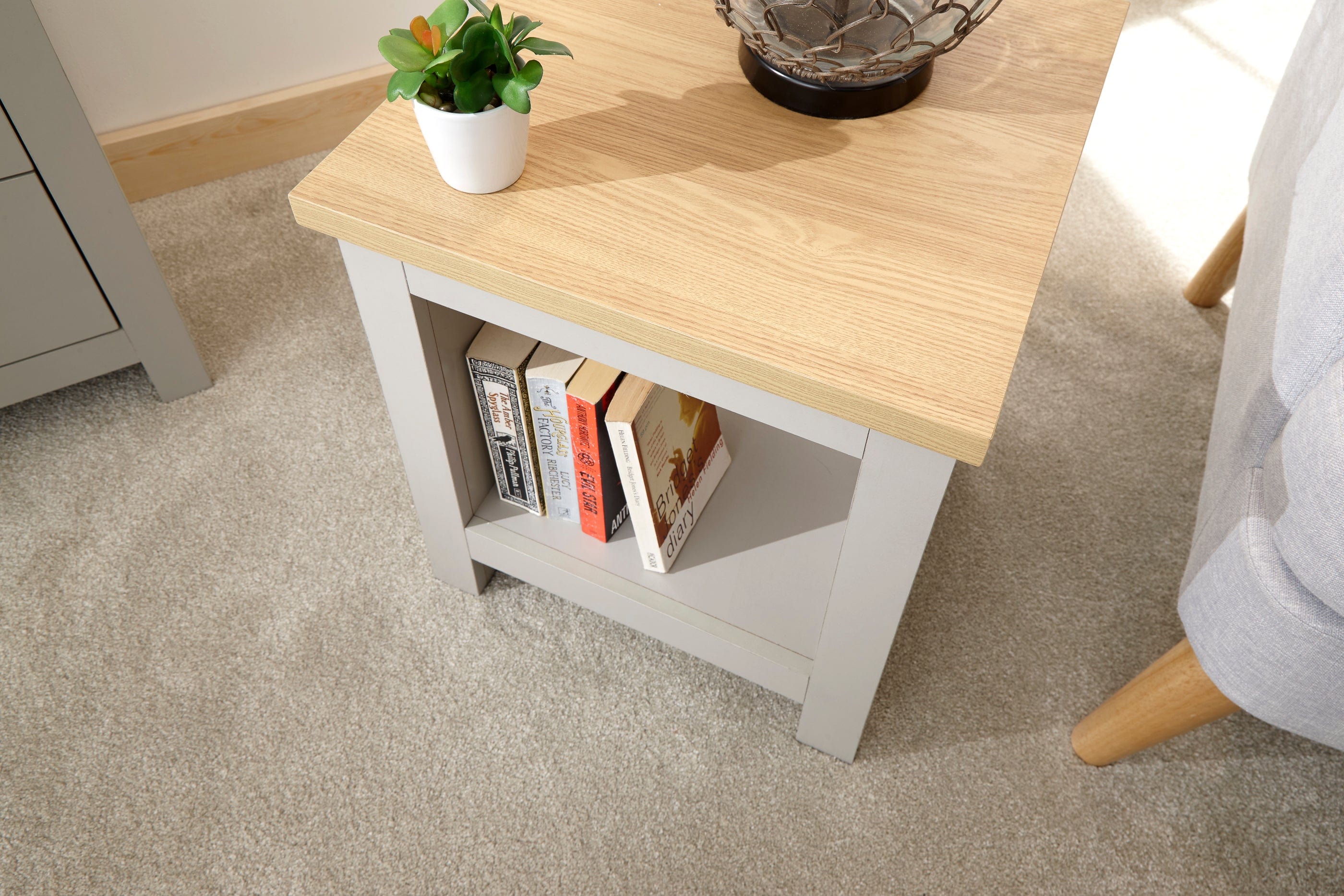 GFW Lamp Table Lancaster Side Table With Shelf Grey Bed Kings