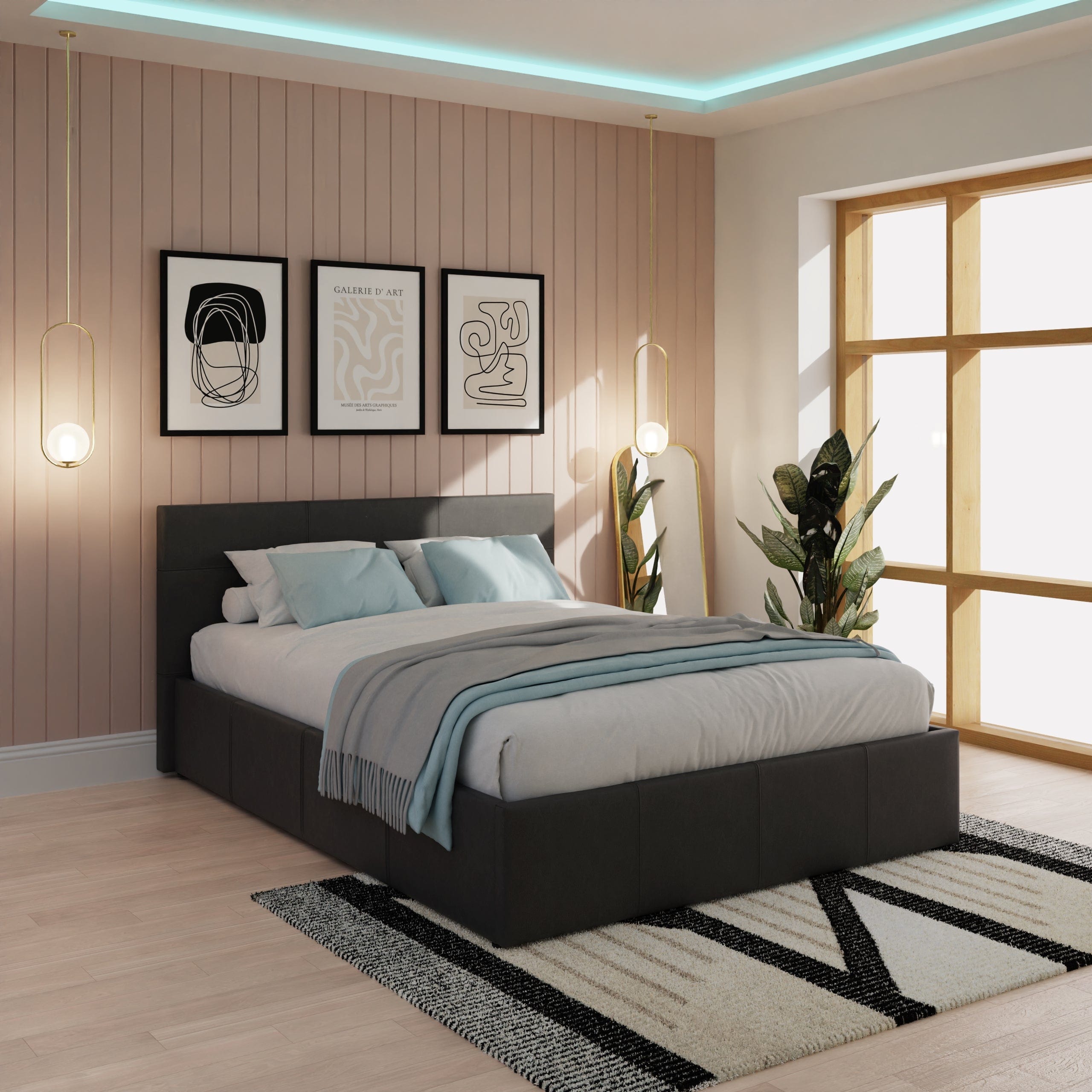 GFW Leather Bed End Lift Ottoman Bed Black Bed Kings