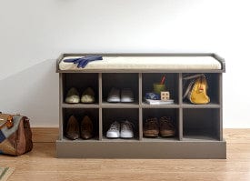 GFW Living Room Set Kempton Shoe Bench + Wall Rack Grey Bed Kings