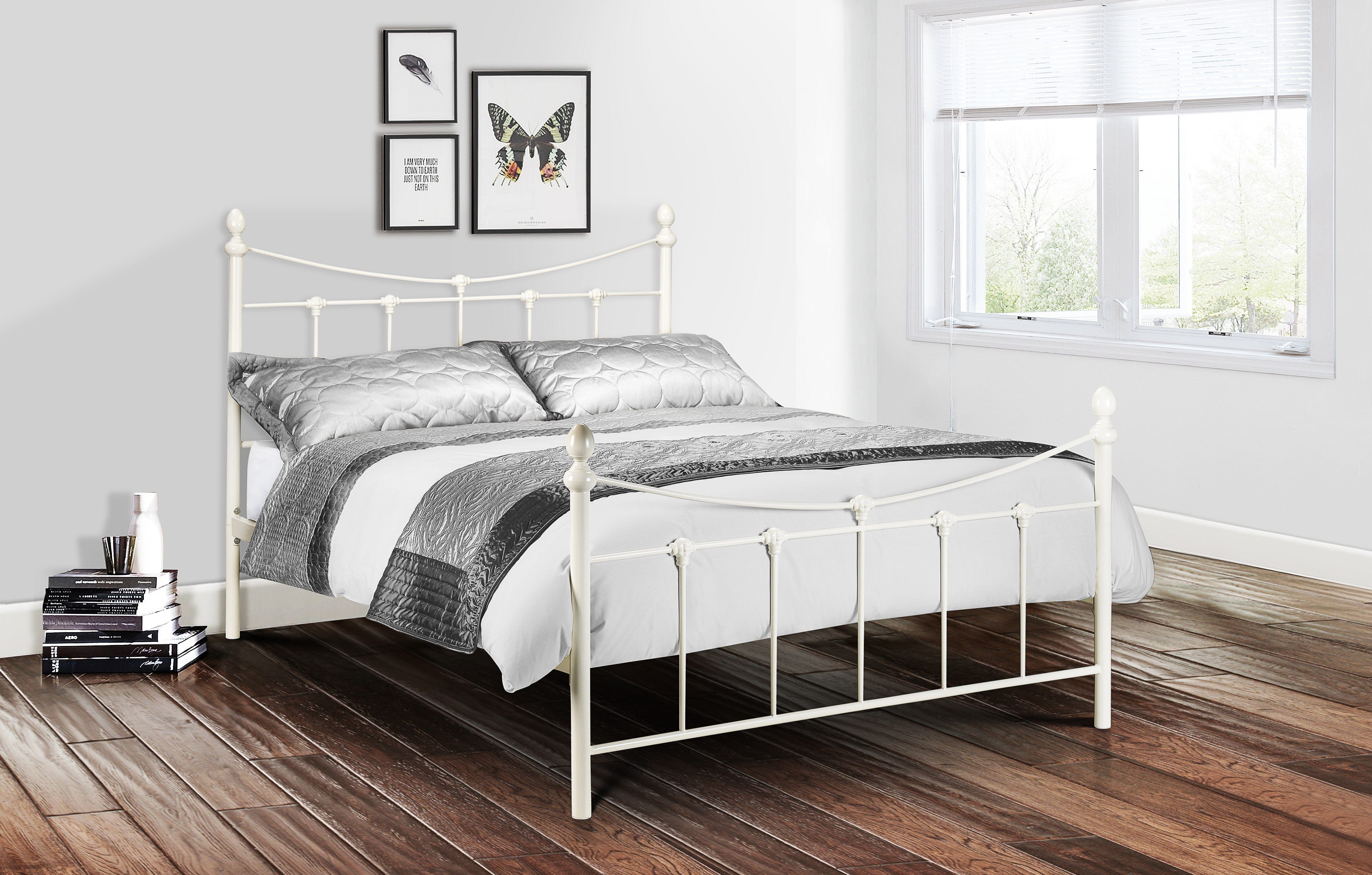 Julian Bowen Metal Bed Rebecca Bed Stone White Metal Bed - Stone White Satin Bed Kings