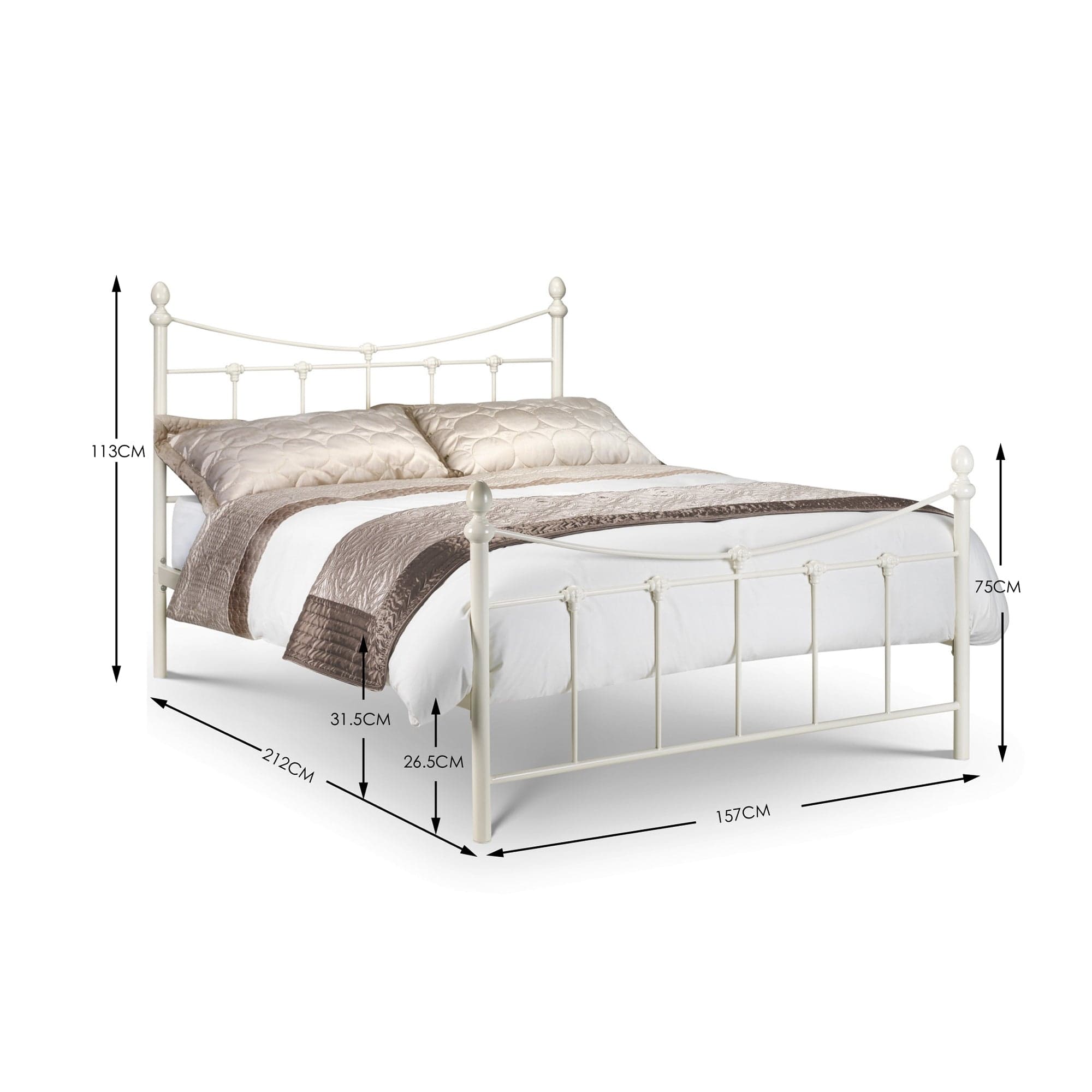 Julian Bowen Metal Bed Rebecca Bed Stone White Metal Bed - Stone White Satin Bed Kings