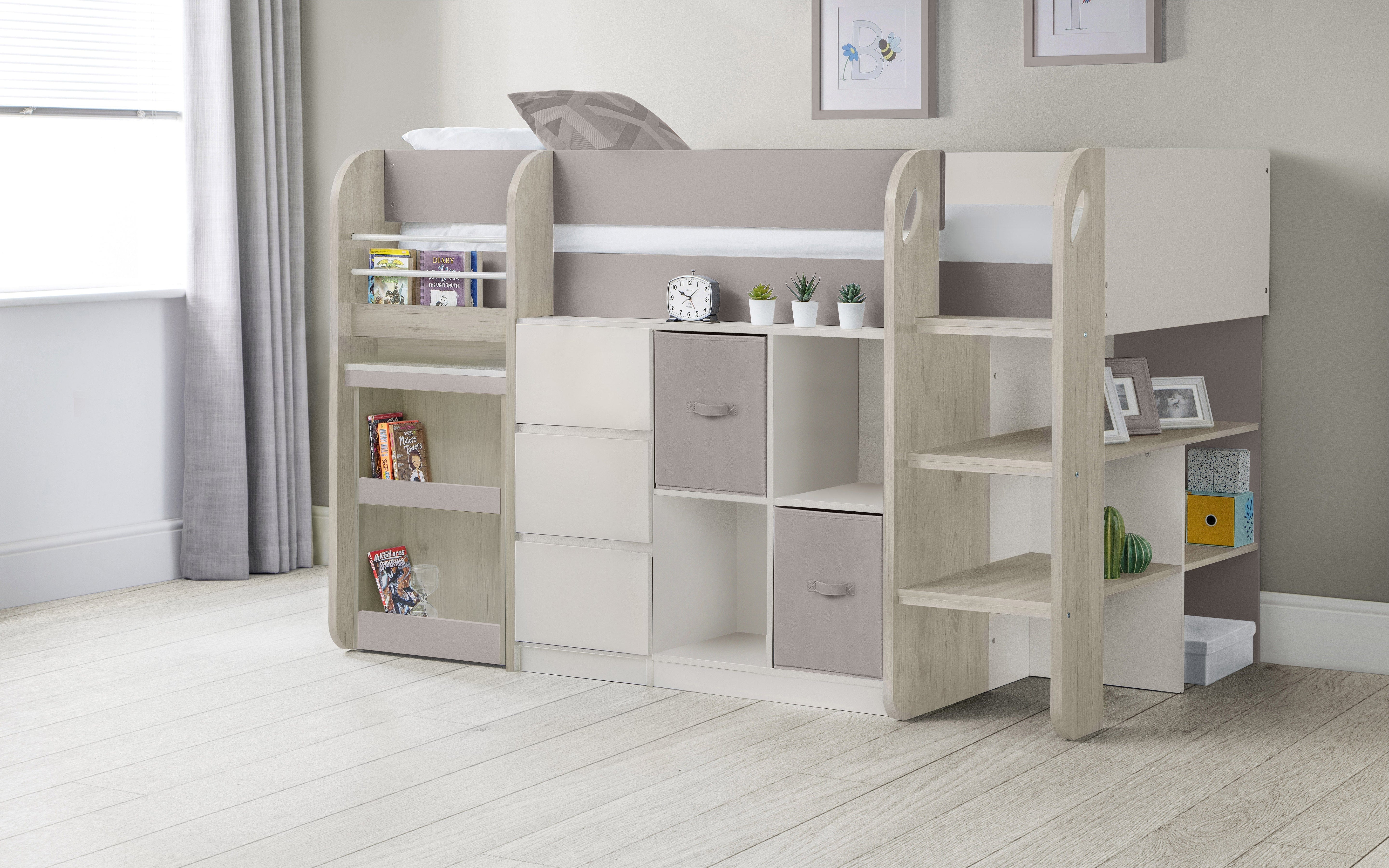 Julian Bowen Mid Sleeper Bed Single 90cm 3ft Saturn Midsleeper - Taupe Bed Kings