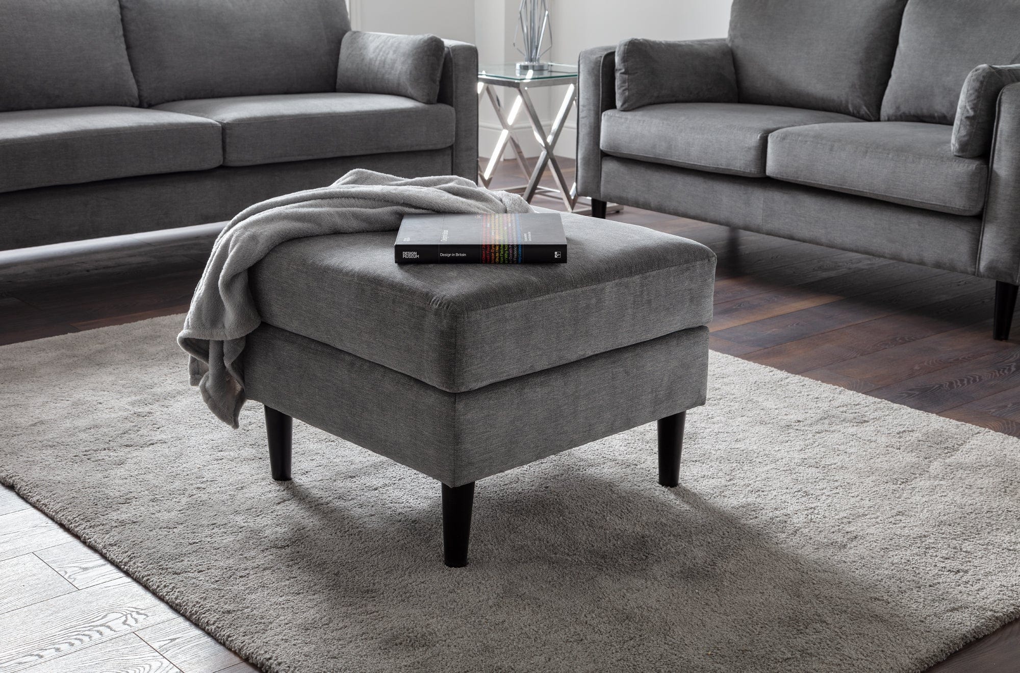 Julian Bowen Ottoman Hayward Ottoman - Dark Grey Chenille Fabric Bed Kings