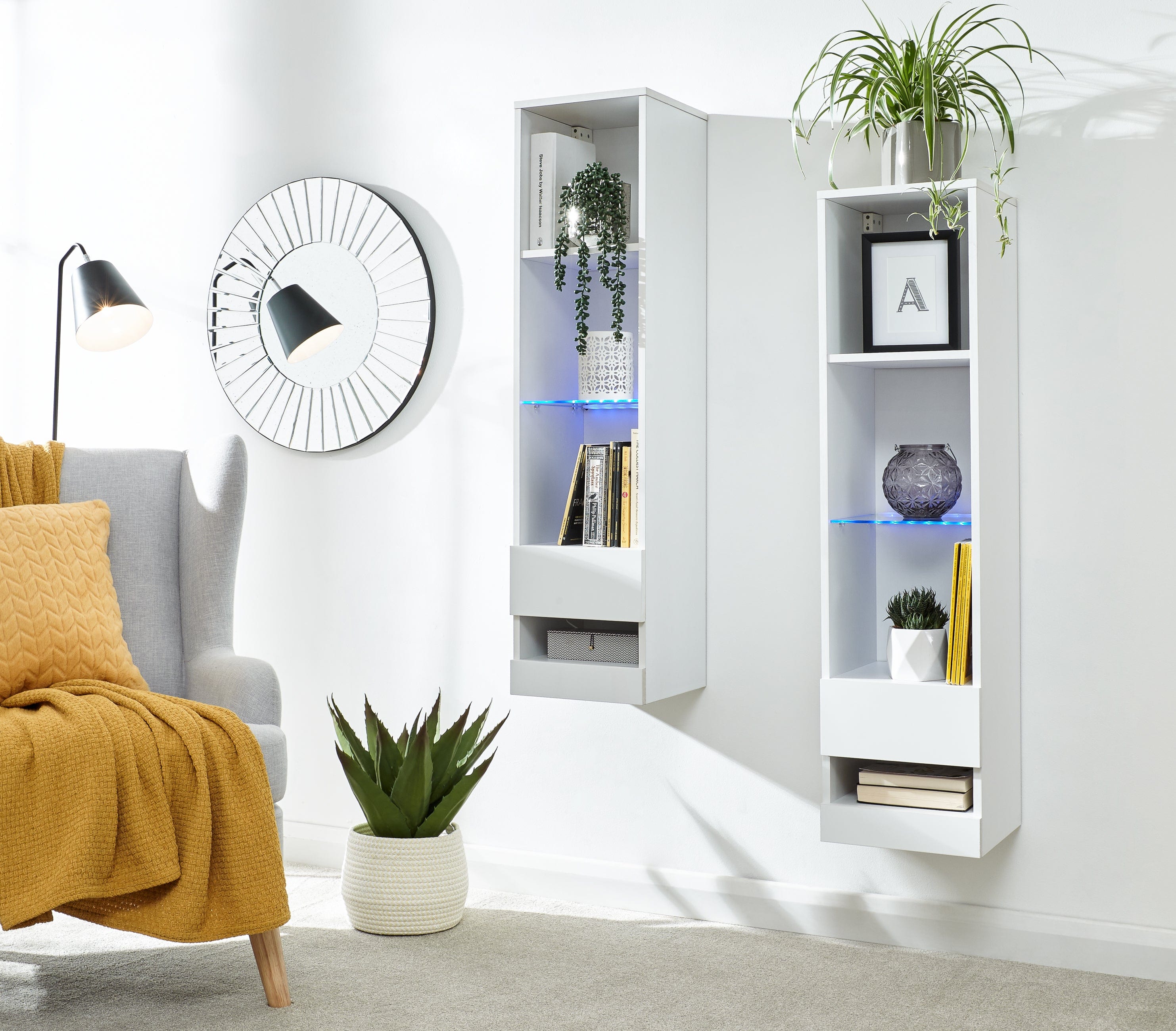GFW Shelving Unit Galicia Tall Shelf Unit With Led White Bed Kings