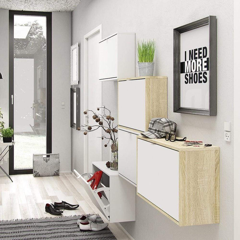 FTG Shoe Cabinet CLEARANCE Set of 3 Shoe cabinet  with 1 tilting door and 2 layers - Oak structure White Bed Kings