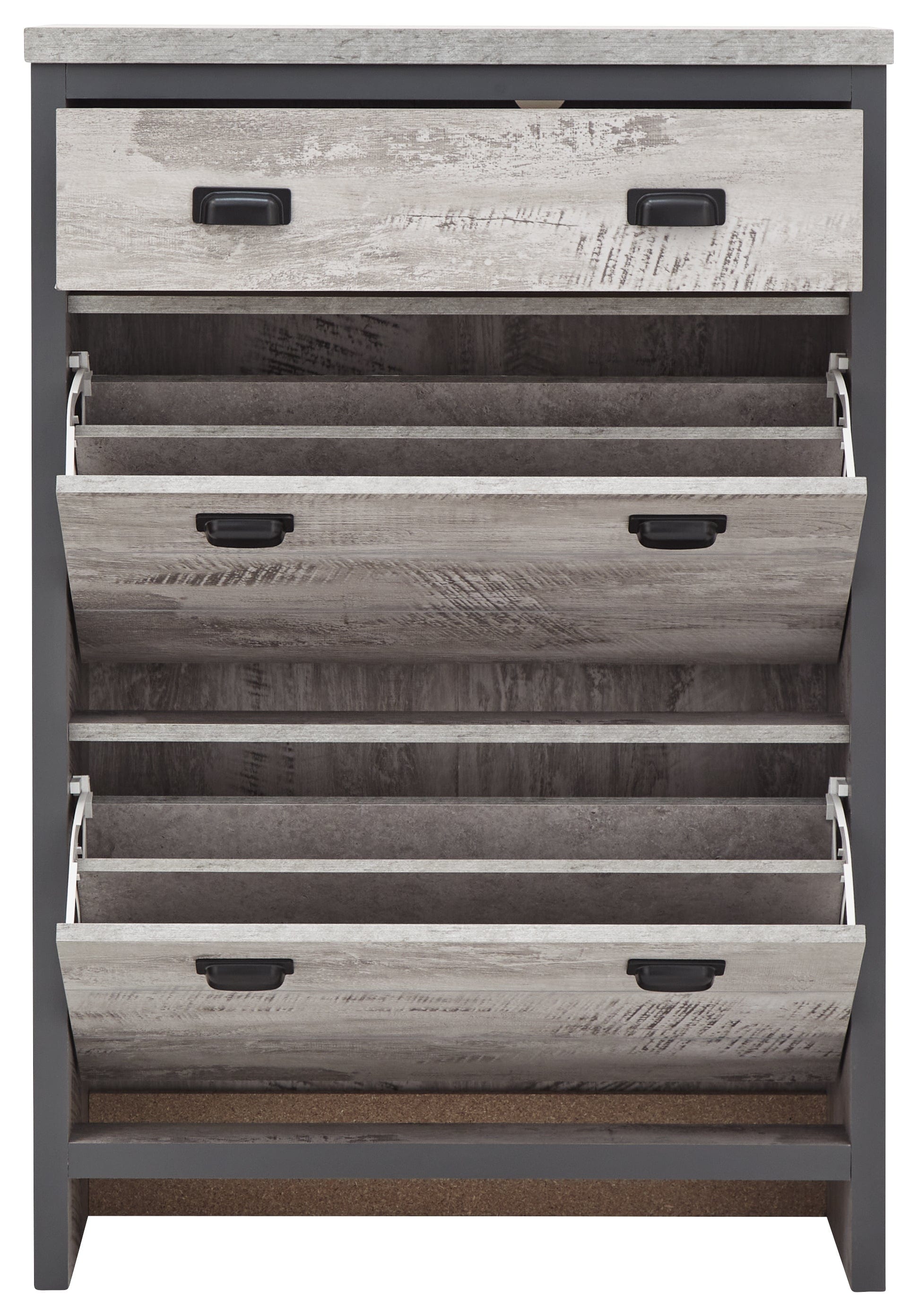 GFW Shoe Cabinet Boston 2 Tier 1 Drawer Shoe Cabinet Grey Bed Kings