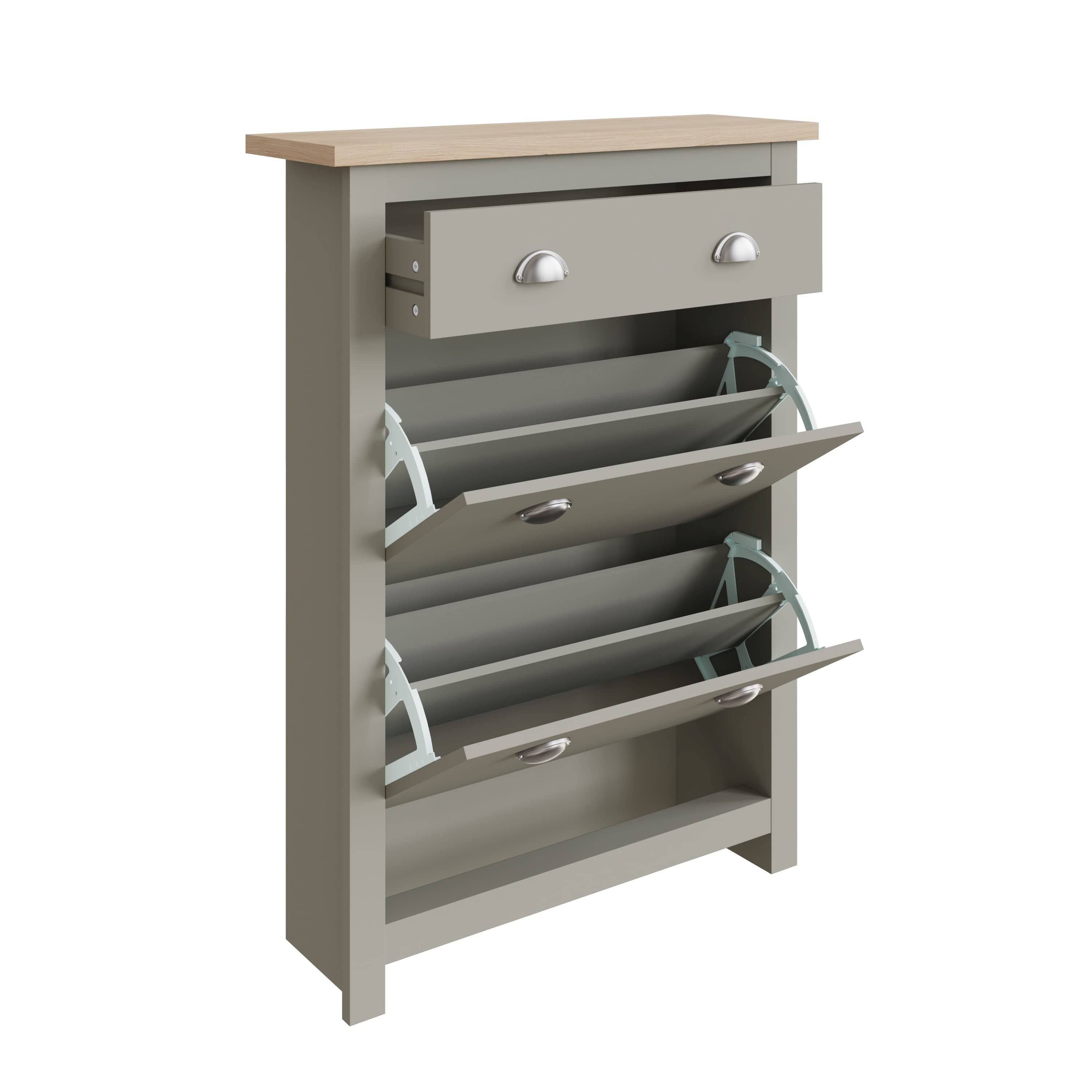 GFW Shoe Cabinet Lancaster 2Dr 1Drw Shoe Cabinet Grey Bed Kings