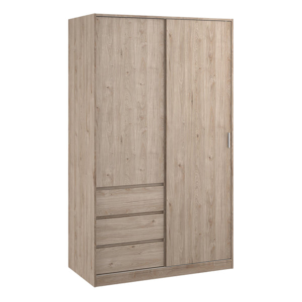 FTG Sliding Wardrobe Naia Wardrobe with 1 Sliding door + 1 door + 3 drawers in Jackson Hickory Oak Bed Kings