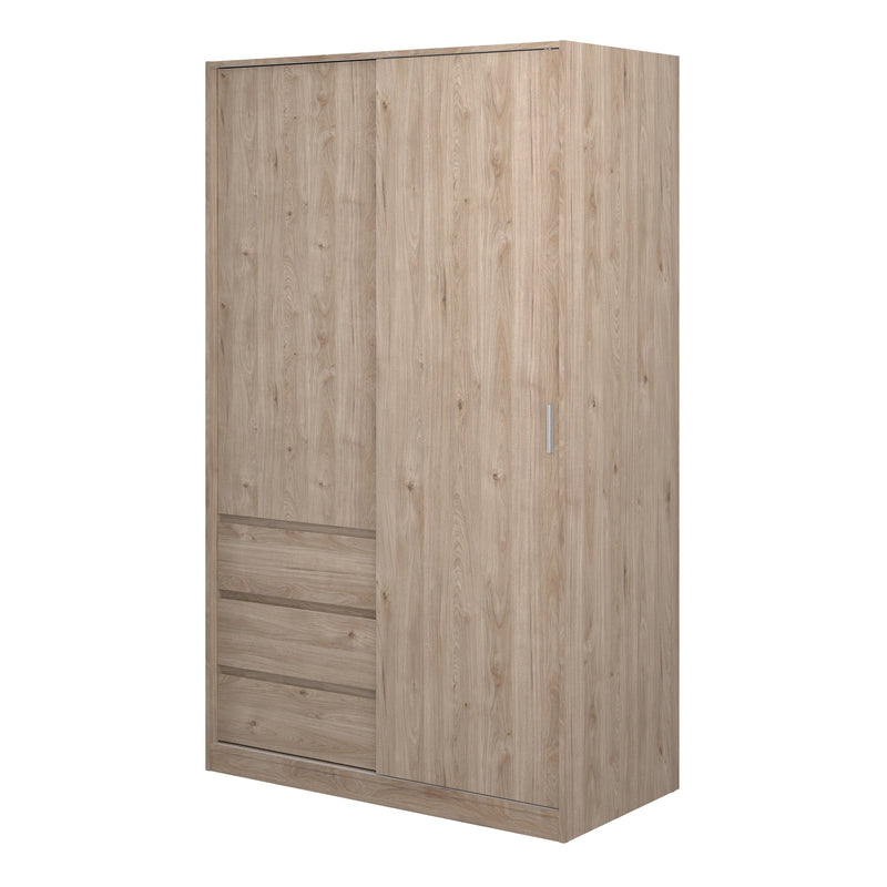FTG Sliding Wardrobe Naia Wardrobe with 1 Sliding door + 1 door + 3 drawers in Jackson Hickory Oak Bed Kings