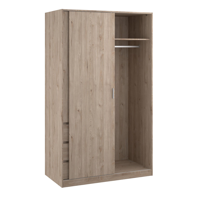 FTG Sliding Wardrobe Naia Wardrobe with 1 Sliding door + 1 door + 3 drawers in Jackson Hickory Oak Bed Kings