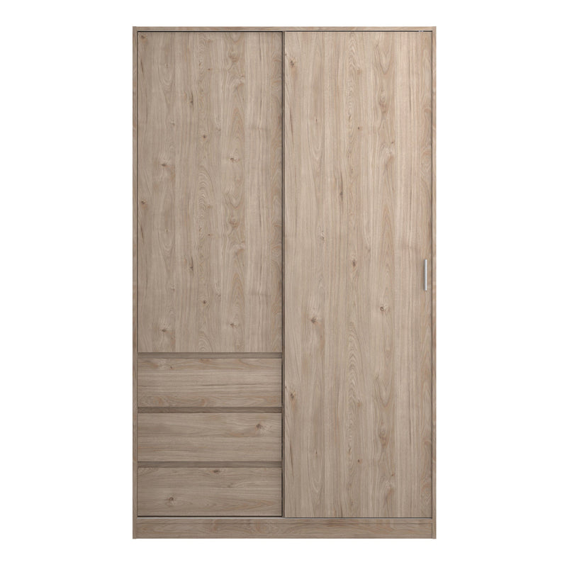 FTG Sliding Wardrobe Naia Wardrobe with 1 Sliding door + 1 door + 3 drawers in Jackson Hickory Oak Bed Kings