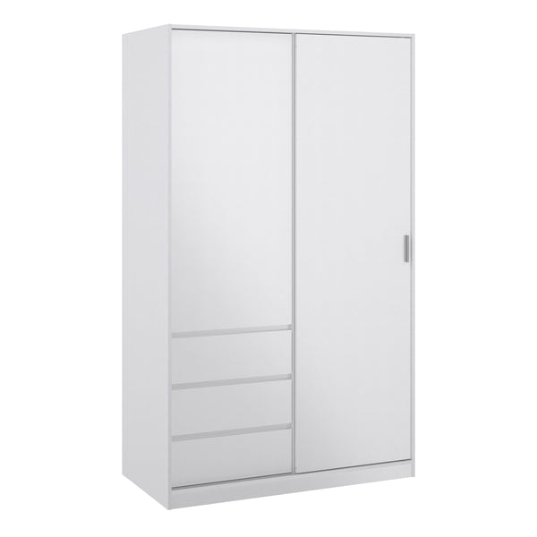 FTG Sliding Wardrobe Naia Wardrobe with 1 Sliding door + 1 door + 3 drawers in White High Gloss Bed Kings