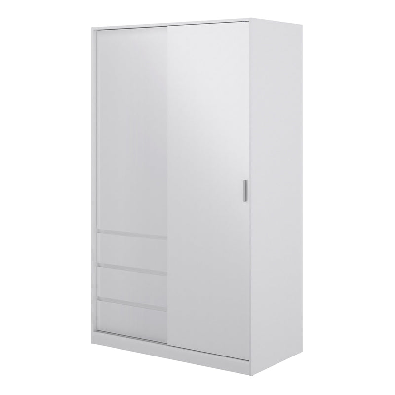 FTG Sliding Wardrobe Naia Wardrobe with 1 Sliding door + 1 door + 3 drawers in White High Gloss Bed Kings