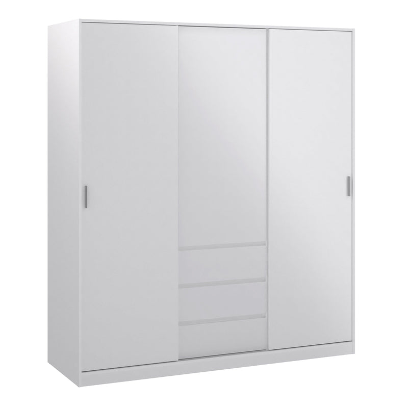FTG Sliding Wardrobe Naia Wardrobe with 2 sliding doors + 1 door + 3 drawers in High Gloss White Bed Kings